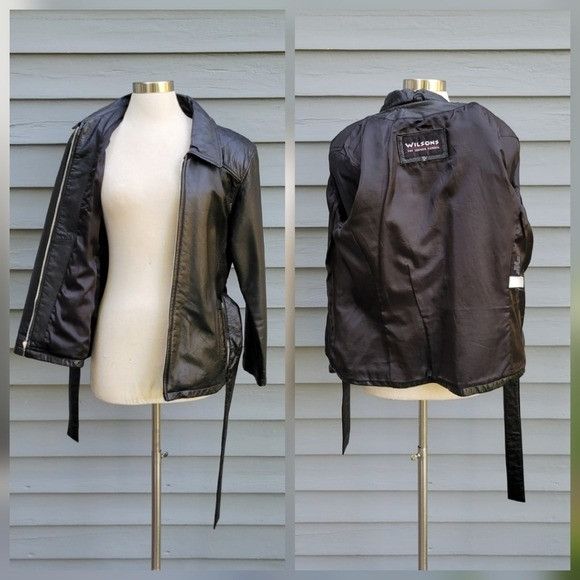 Wilsons Leather Vintage 90s y2k Wilson's Black Leather Mid Length Trench Bel Size M / US 6-8 / IT 42-44 - 3 Thumbnail