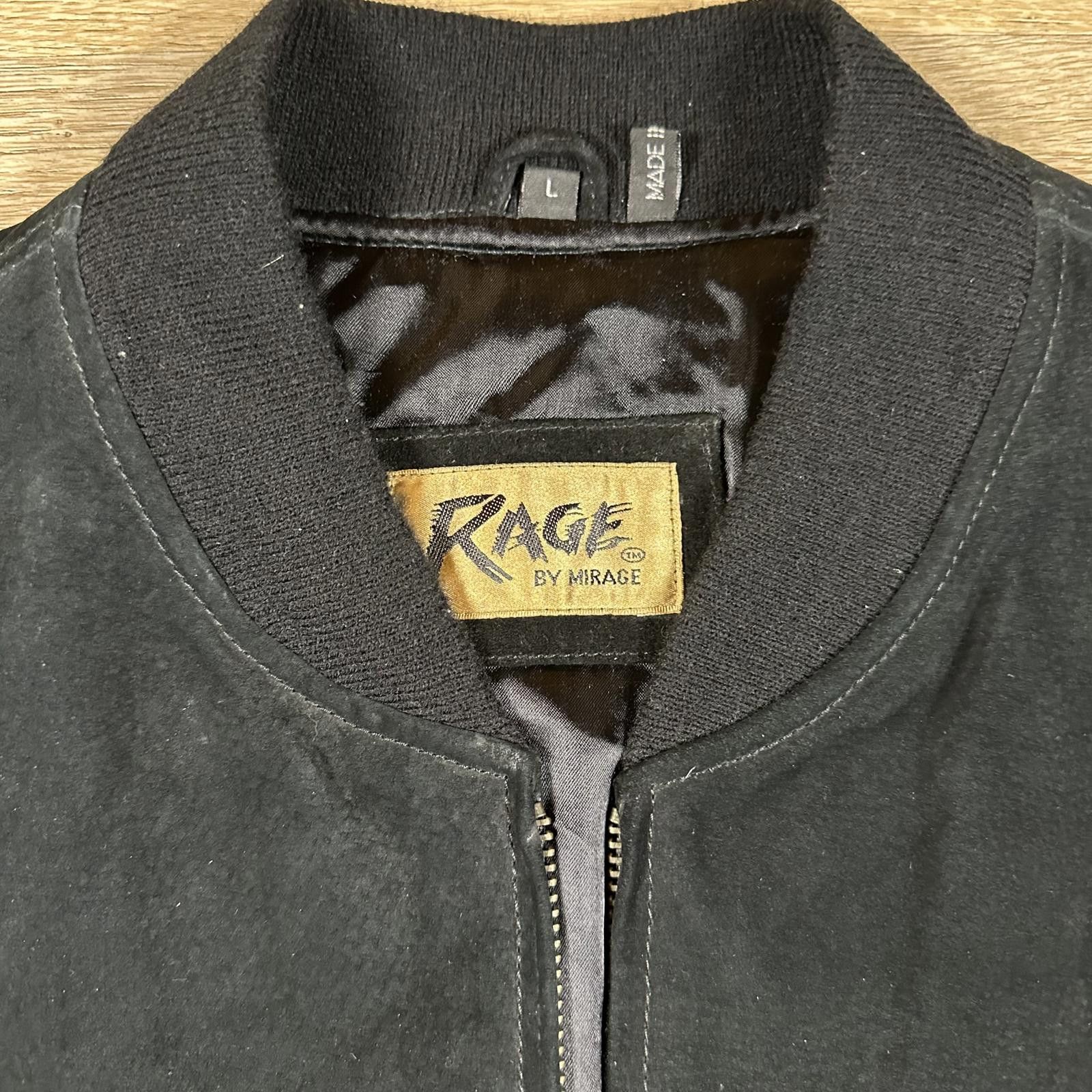Other Rage by Mirage Men's Bomber Jacket Large Black Leather Suede Size US L / EU 52-54 / 3 - 4 Thumbnail