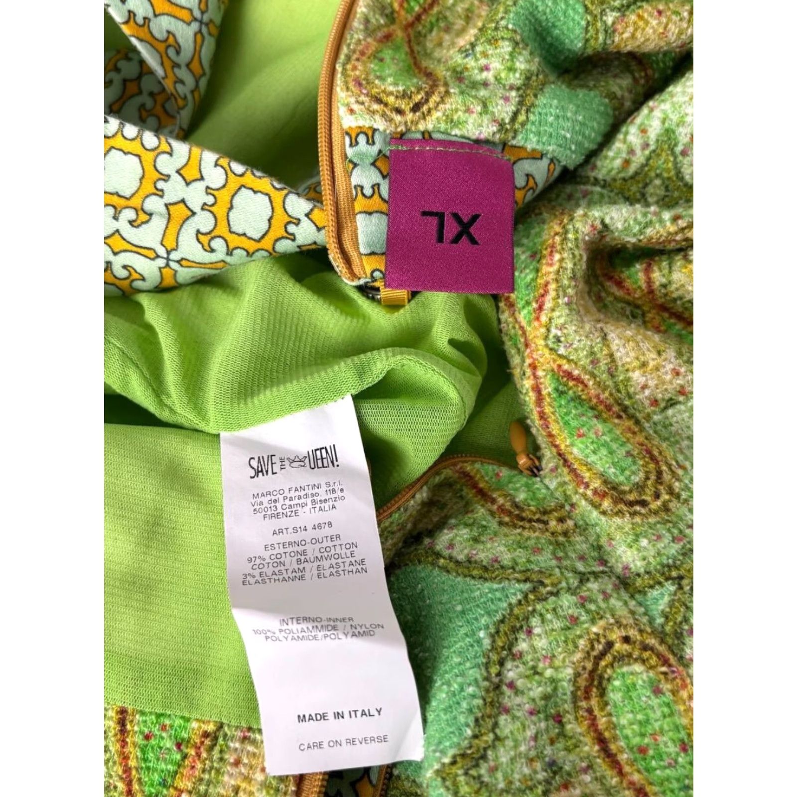 Vintage Save the Queen Womens Midi Dress XL Green Cotton Sleeveless Zipper Dress Size XL / US 12-14 / IT 48-50 - 3 Thumbnail