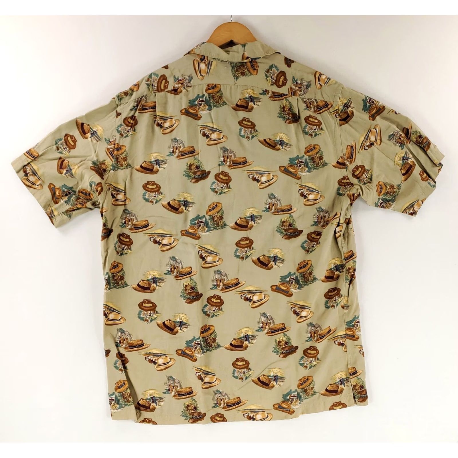 Polo Ralph Lauren VINTAGE Polo Ralph Lauren Shirt Mens L Brown Rayon Short Sleeve AOP Hats Loop Collar - Hole in back Size US L / EU 52-54 / 3 - 4 Thumbnail