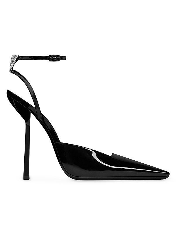 Saint Laurent Anouk Ankle Strap Patent Leather Pump in Black