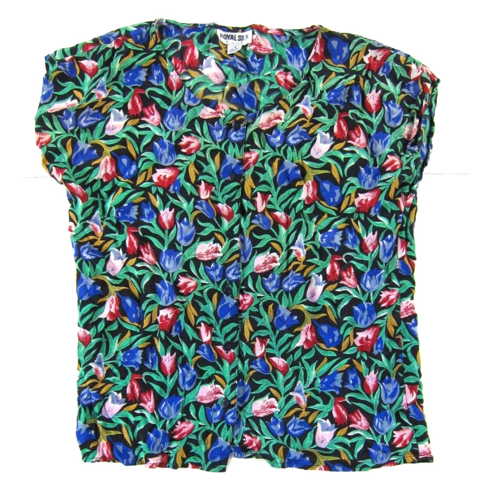 Vintage VINTAGE Royal Silk Cap Sleeve Button-Up Blouse 3/4 Sleeve Floral Silk Green Small Women's Boys/Men's? Size S / US 4 / IT 40 - 2 Thumbnail