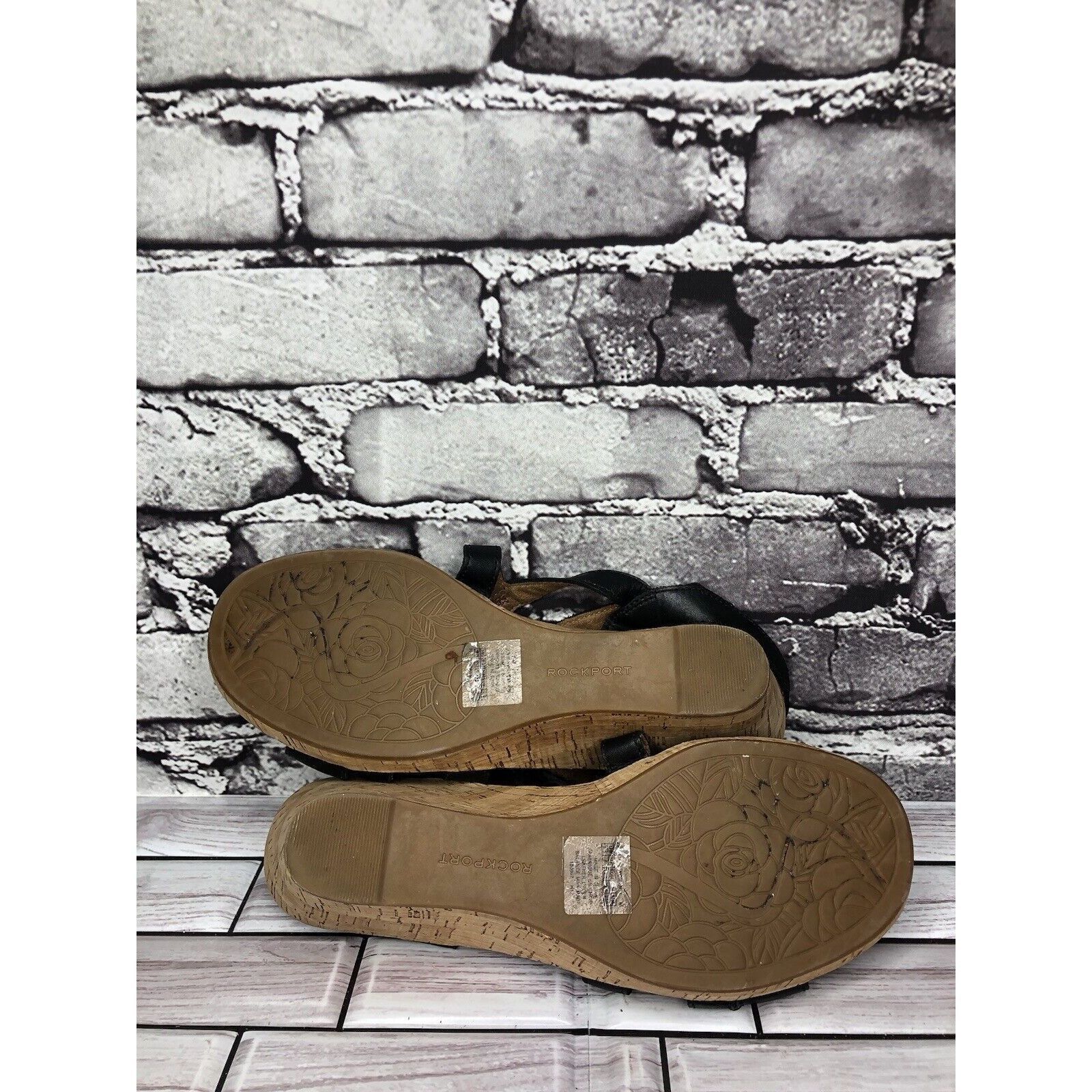 Rockport Rockport Black Leather Casual Cork Wedge Strappy Sandals Wom Size US 8.5 / IT 38.5 - 6 Thumbnail