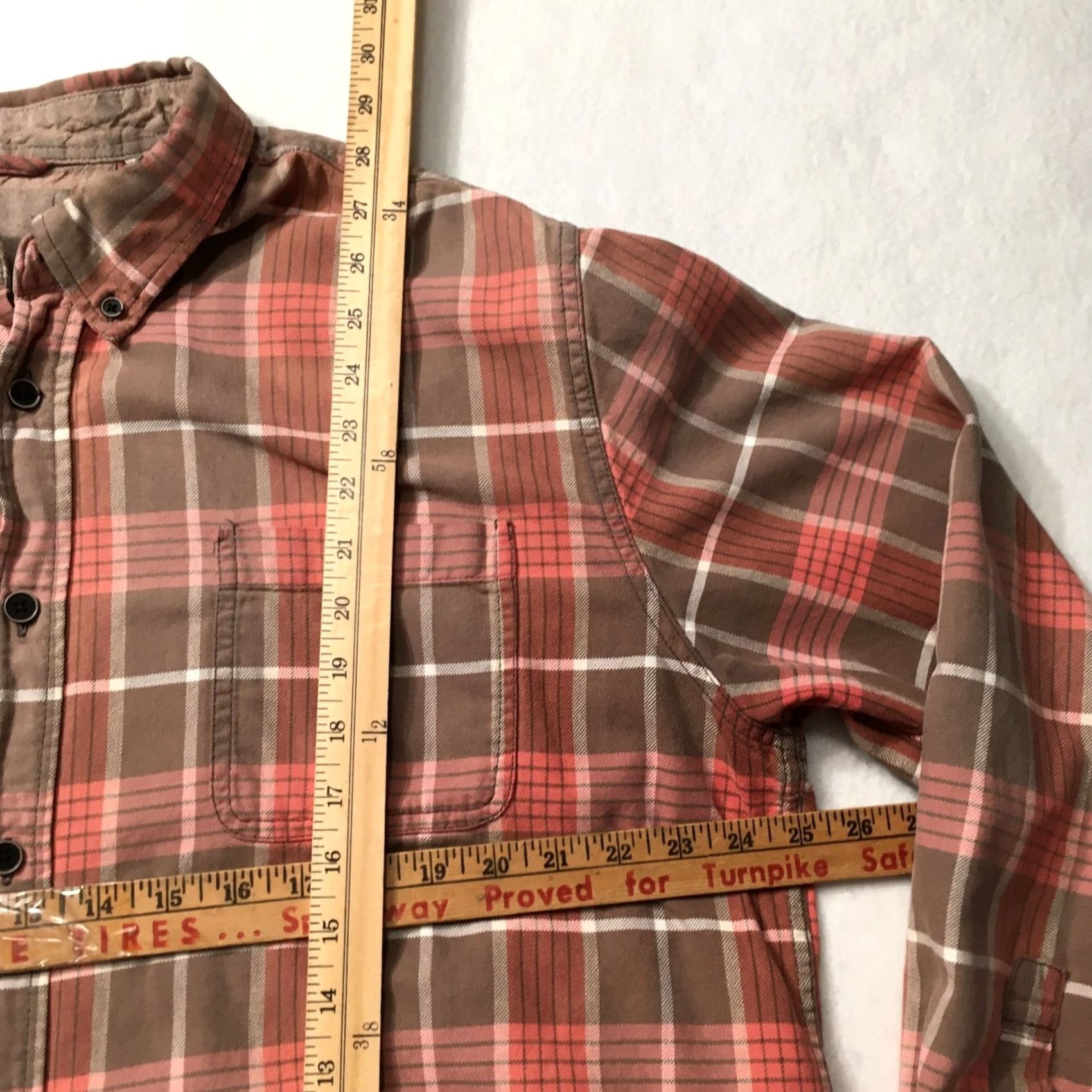 Vintage vintage Shirt Orange Plaid Long Sleeve Cotton Chest Pocket Mens XL extra Large Size US XL / EU 56 / 4 - 3 Thumbnail