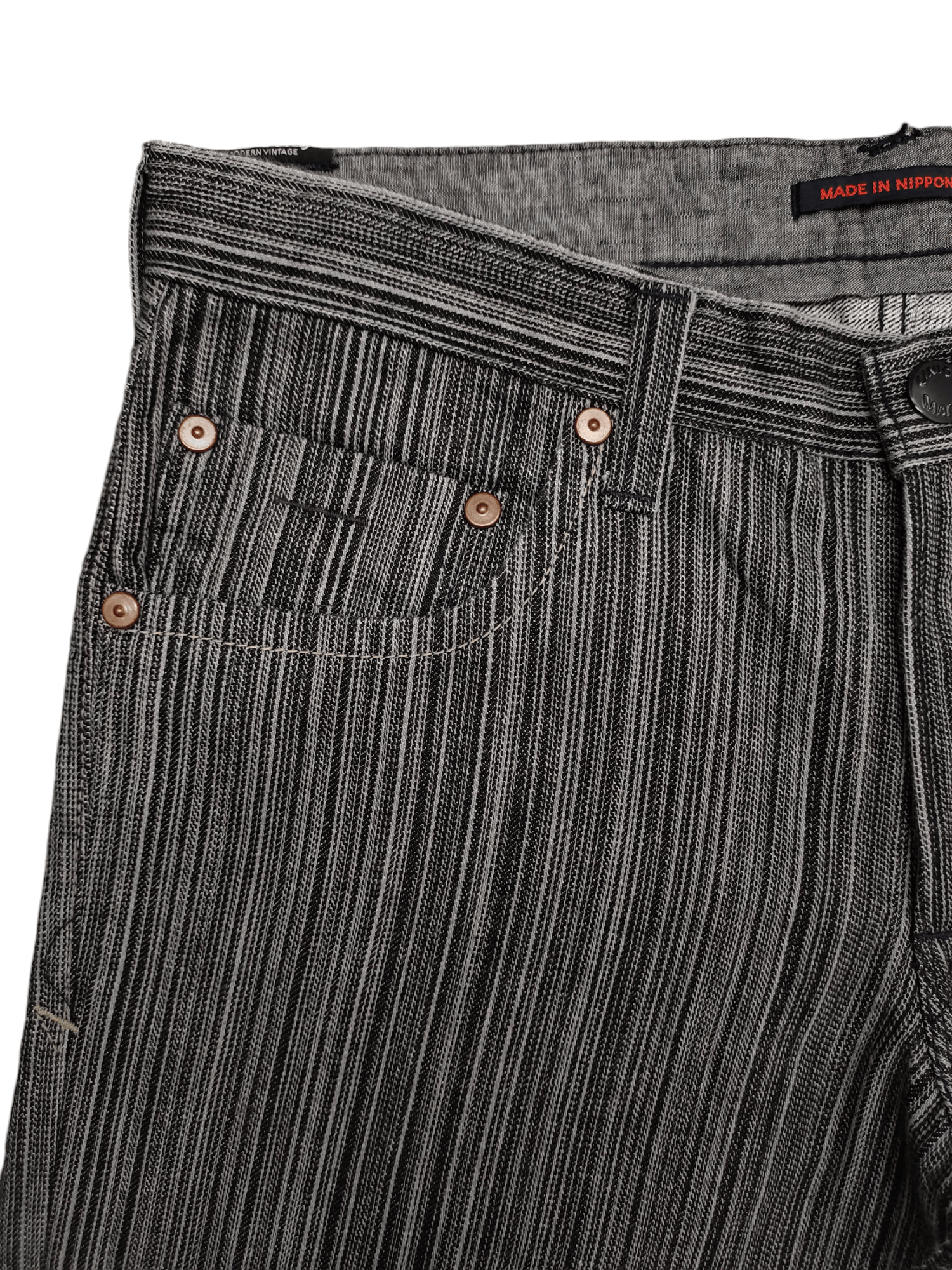 If Six Was Nine Flare Jeans Blue Way Union Made Japan Striped Denim Bootcut Size US 34 / EU 50 - 5 Thumbnail
