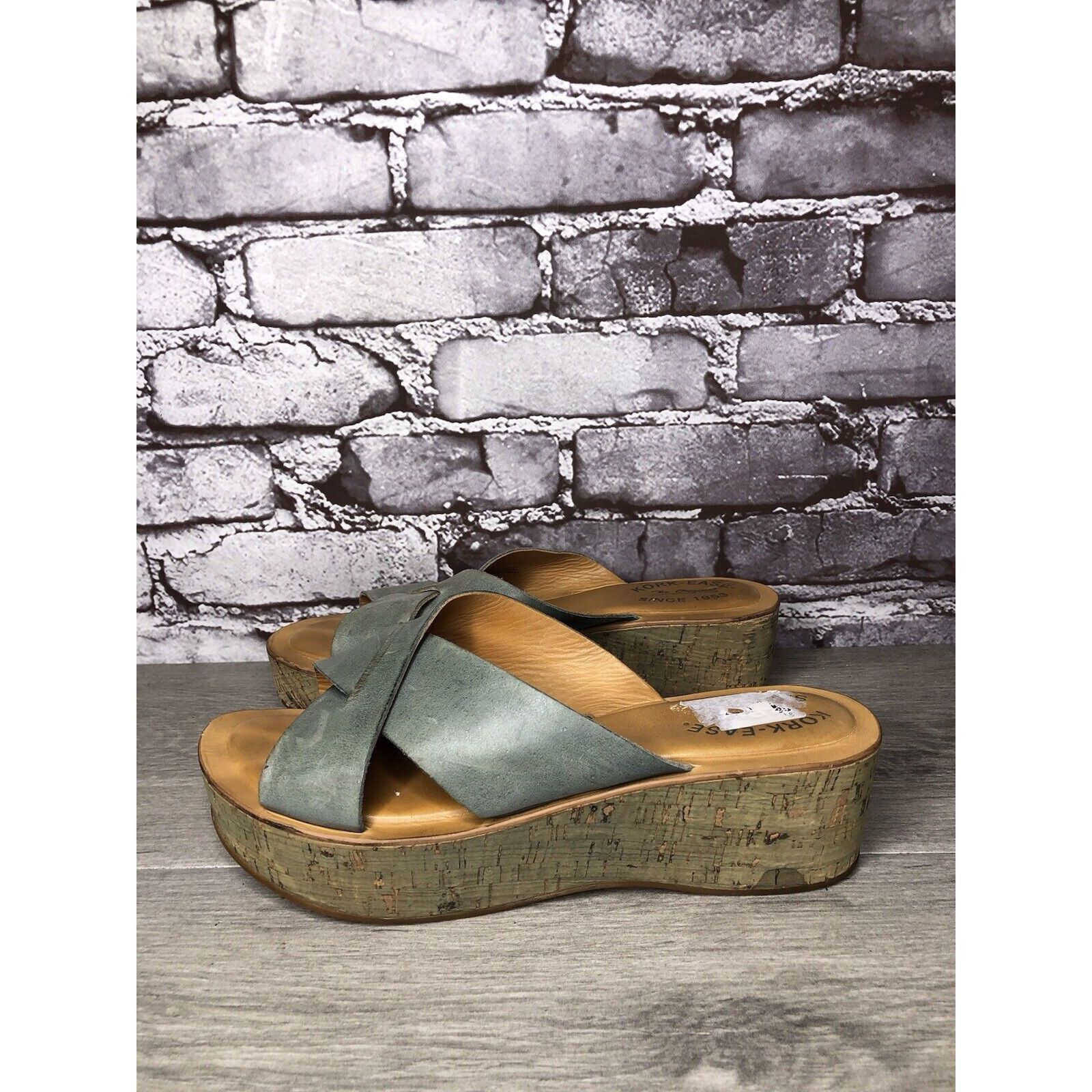 Other Kork-Ease Blue Leather Platform Cross Strap Cork Wedge Sanda Size US 8 / IT 38 - 10 Thumbnail