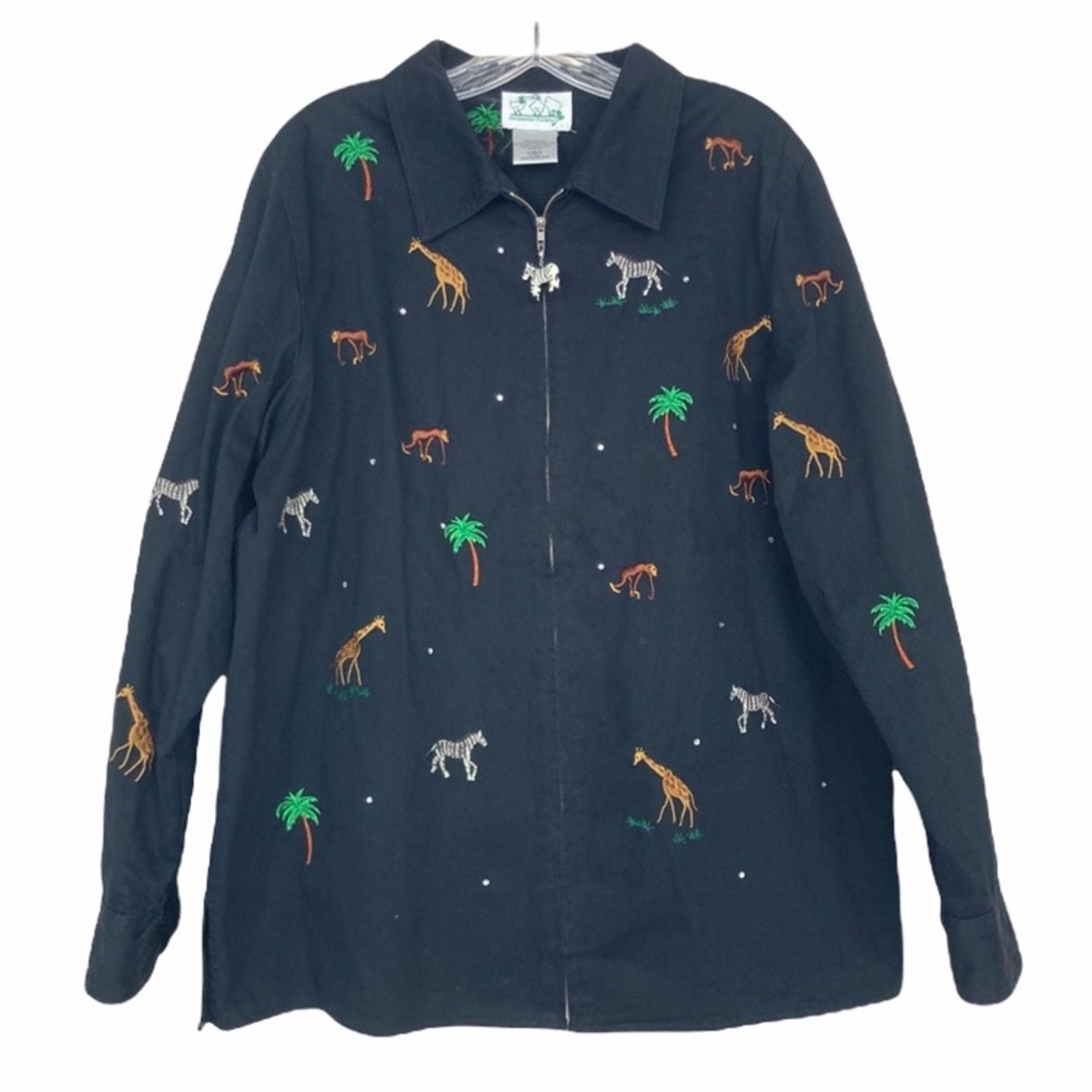 Other Quacker Factory Zebra Giraffe Monkey Embroidered Full Zip L Size L / US 10 / IT 46 - 1 Thumbnail