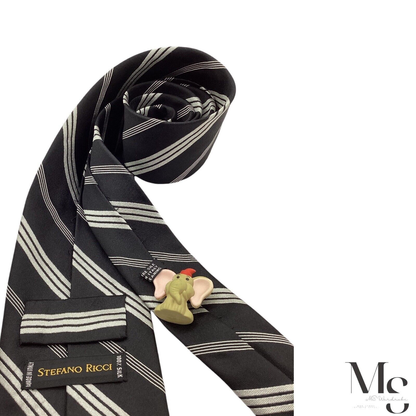 Stefano Ricci STEFANO RICCI Black Striped Luxury Designer Silk Tie Made It Size ONE SIZE - 4 Thumbnail