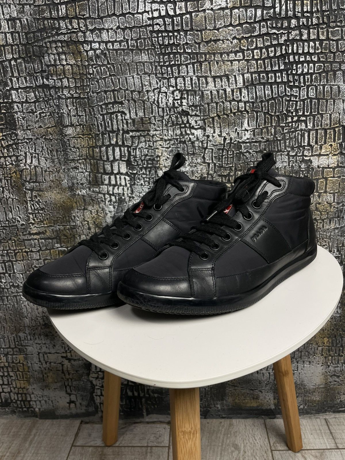 Prada Prada Shoes Black High Top Sneakers Leather Shoes Size US 9 / EU 42 - 21 Thumbnail
