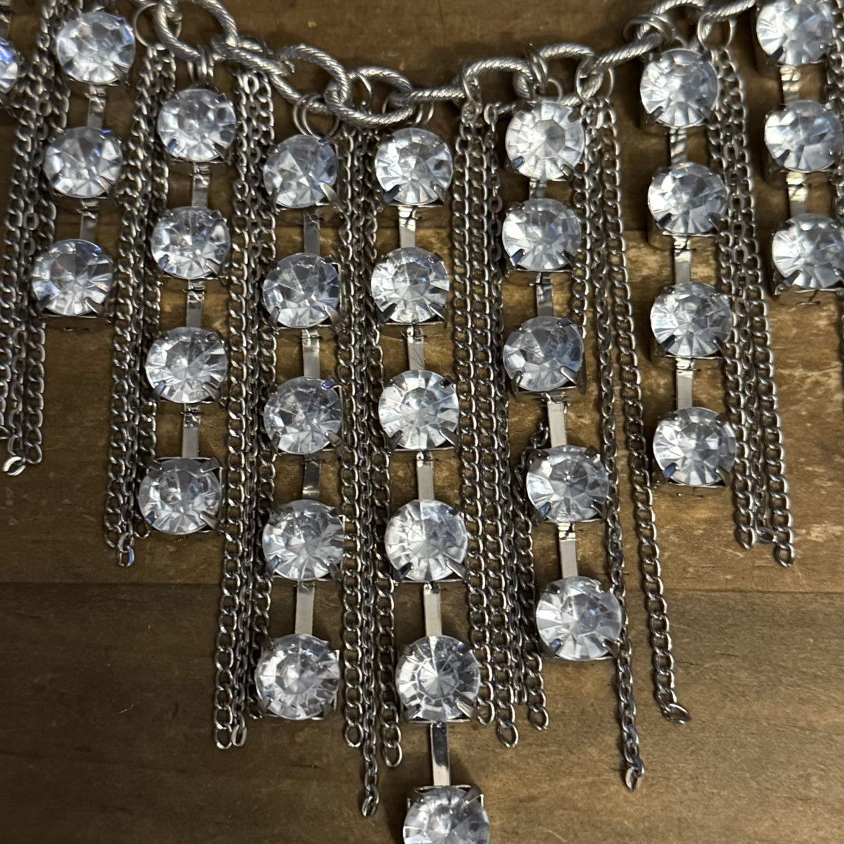 Other Vintage silver tone rhinestone fringe bib necklace Size ONE SIZE - 3 Thumbnail