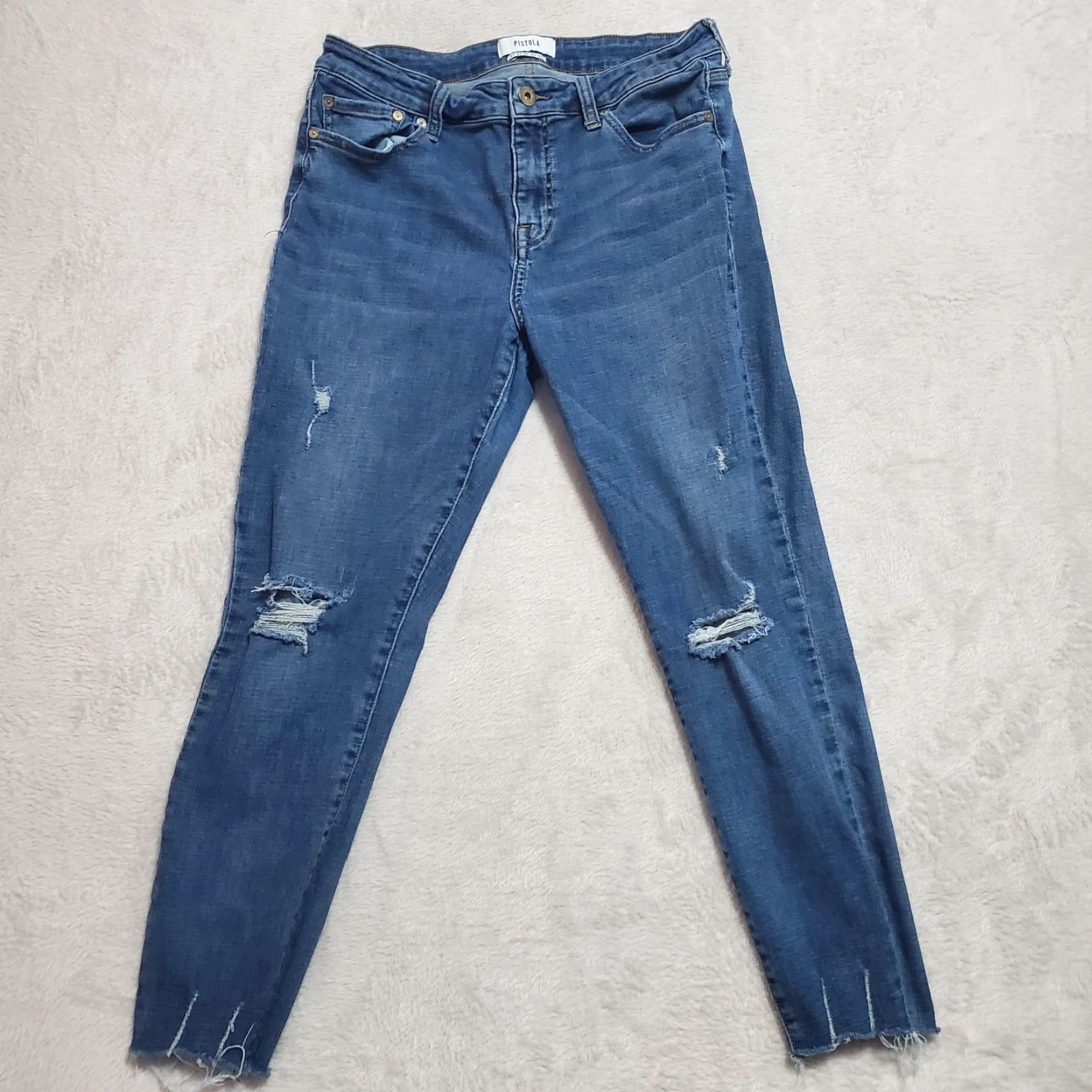 Pistola PISTOLA Jeans Womens 31 Blue Mid Skinny Distressed Ankle Raw Hem Denim Stretch Color Blue 90s Grunge Mid Rise Regular Womens Jeans Size 24" / US 00 / IT 34 - 2 Thumbnail