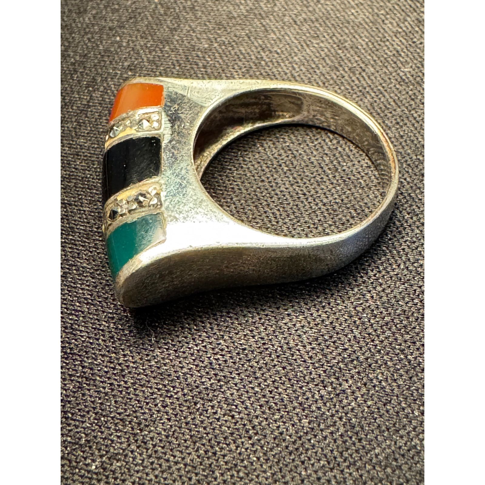 Other 925 Sterling Onyx Carnelian Jade Size 6 Ring Size ONE SIZE - 3 Thumbnail