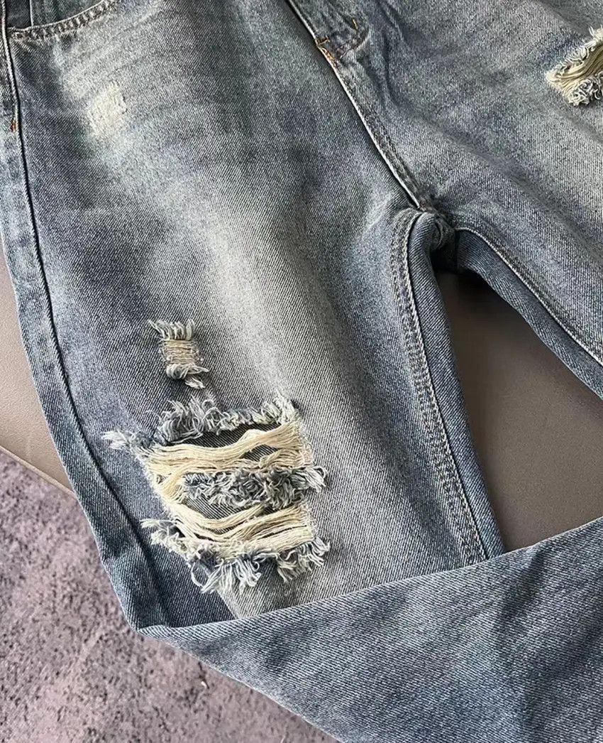 Designer × Japanese Brand Street wash ripped straight wide leg jeans Size US 34 / EU 50 - 6 Thumbnail