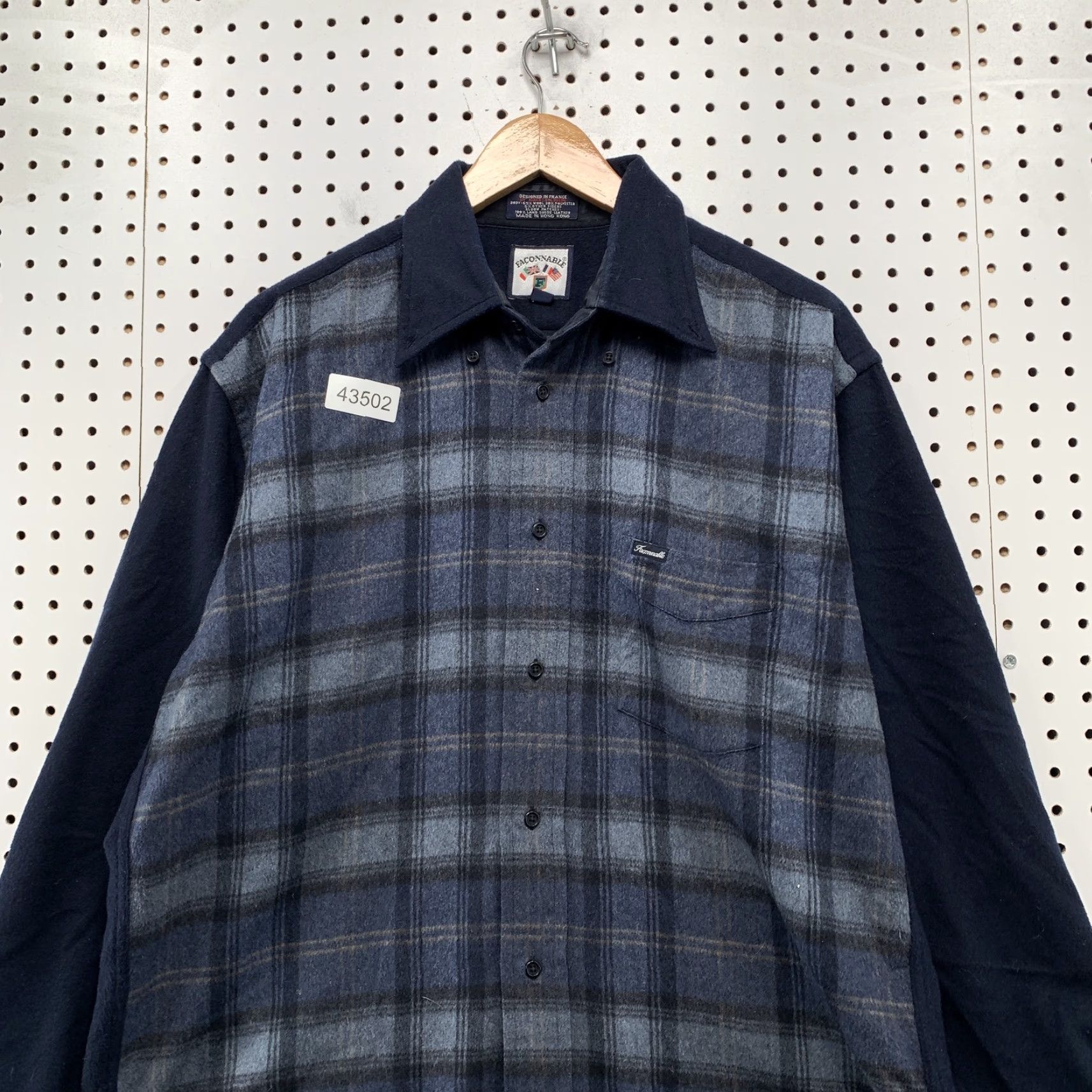 Faconnable VINTAGE Faconnable Plaid Wool Button-Up Shirt Mens M Blue Elbow Patches Leather Size US M / EU 48-50 / 2 - 4 Thumbnail