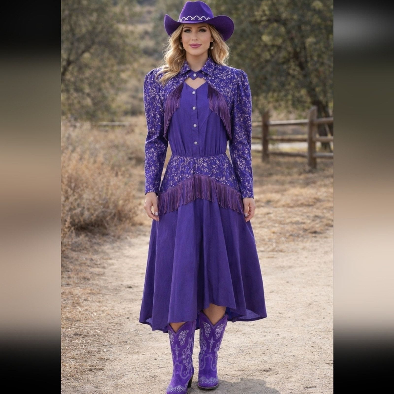 Other Lilia Smith Purple Lace Fringe Western Vintage Dress 13/14 Size M / US 6-8 / IT 42-44 - 2 Thumbnail