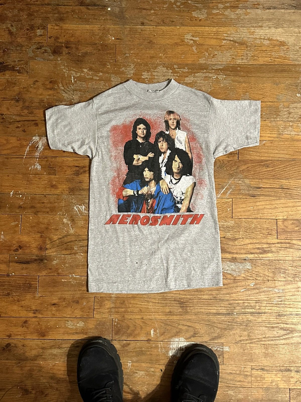 image of Band Tees x Vintage 80's Areosmith Tour Tee in Grey, Men's (Size Small)