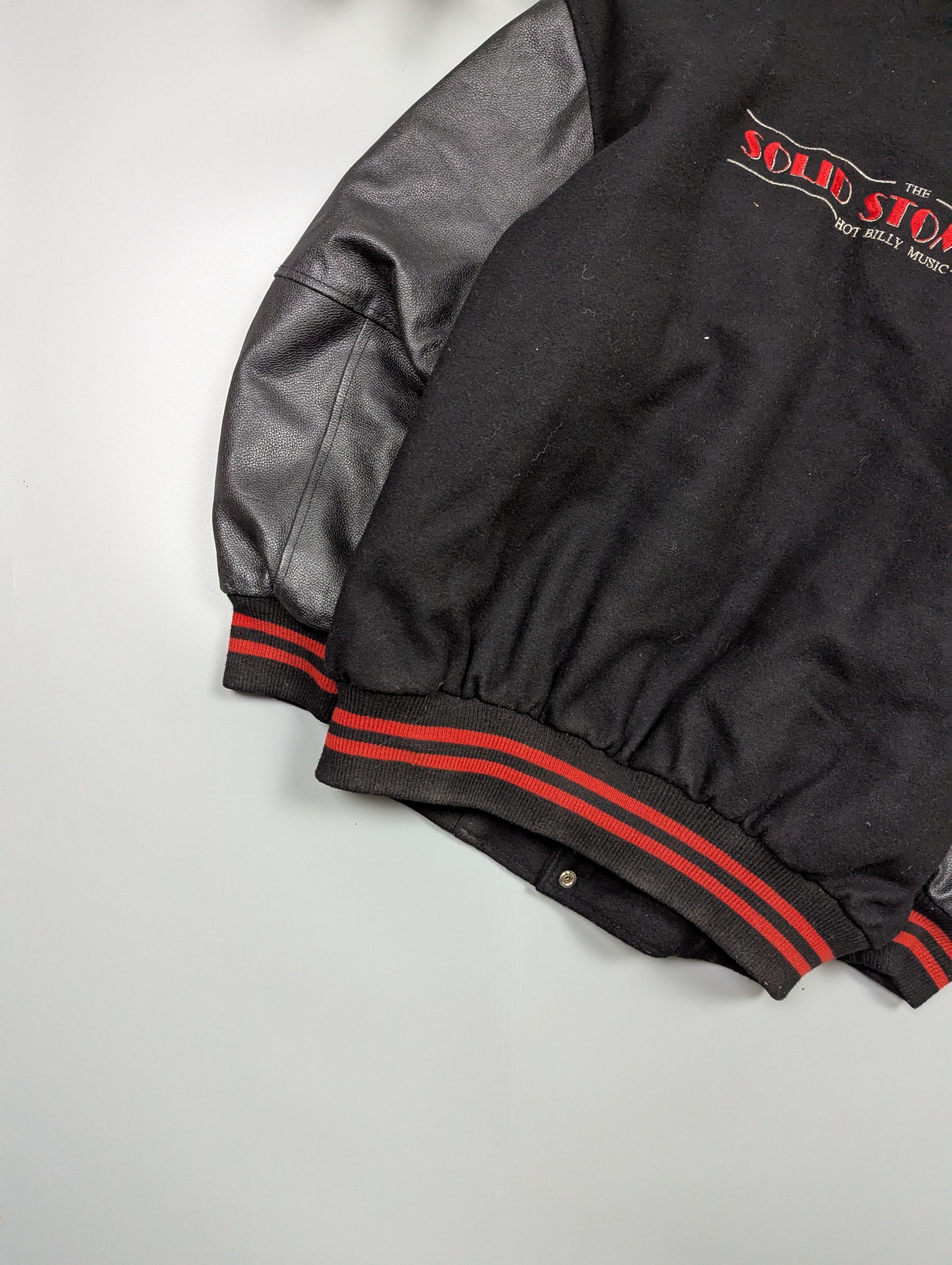 Vintage Rockabilly VTG 80s Wool Leather Black Bomber Varsity Jacket Size US L / EU 52-54 / 3 - 13 Thumbnail
