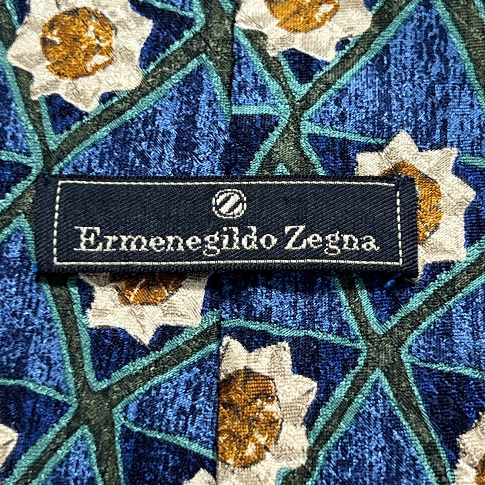 Ermenegildo Zegna Ermenegildo Zegna Men 100% Silk Blue Geometric Woven Necktie Size ONE SIZE - 3 Thumbnail