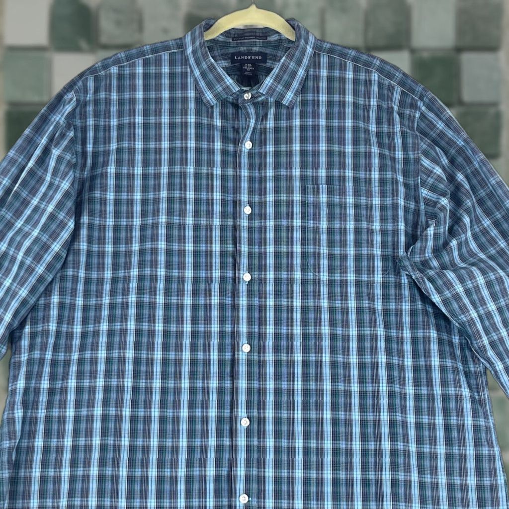 Lands' End Lands' End Blue Plaid Button-Up Tailored Fit Shirt Mens XXL Long Sleeve Size US XXL / EU 58 / 5 - 1 Thumbnail
