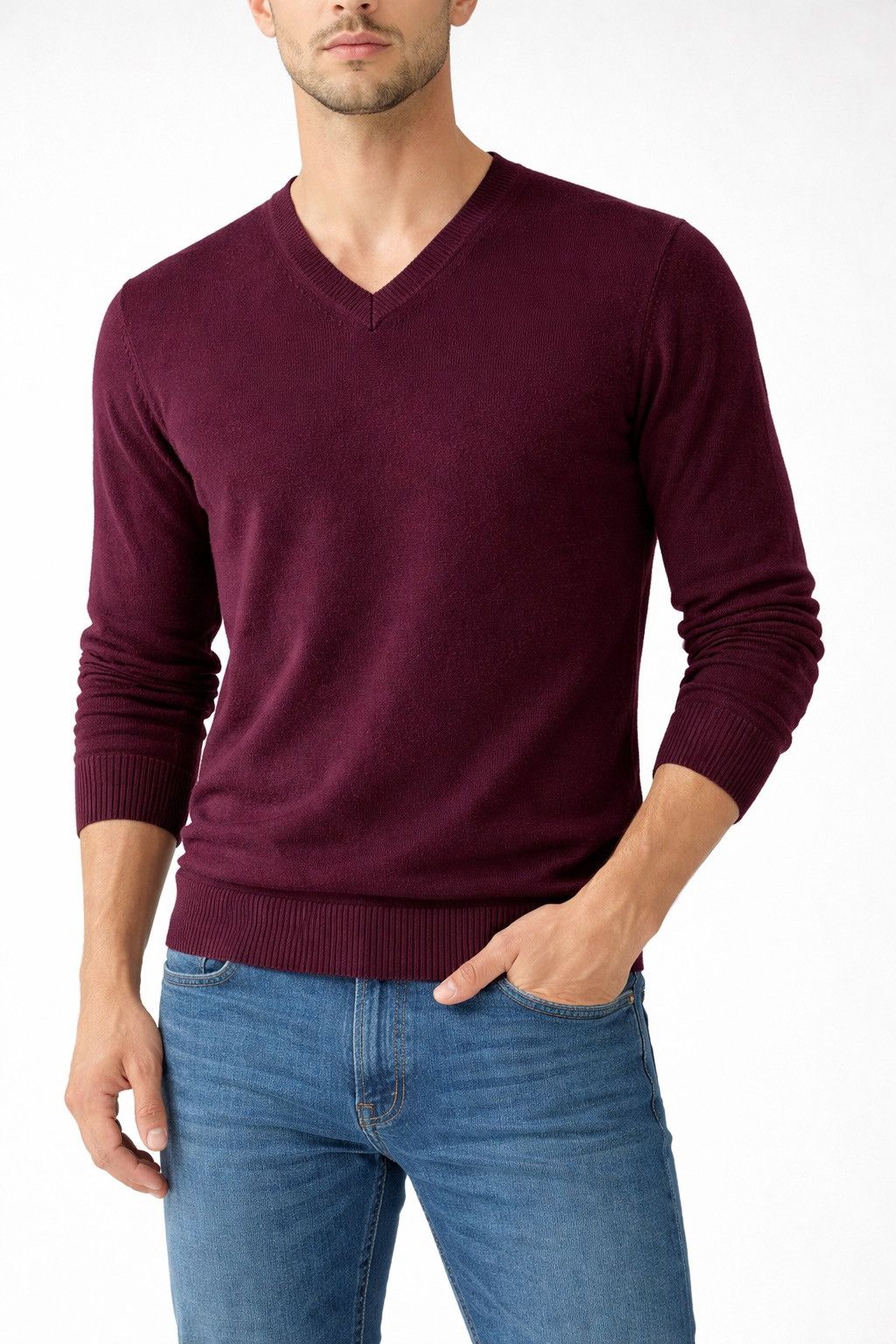 Vince Vince Burgundy Cashmere V-Neck Sweater Size US M / EU 48-50 / 2 - 1 Thumbnail