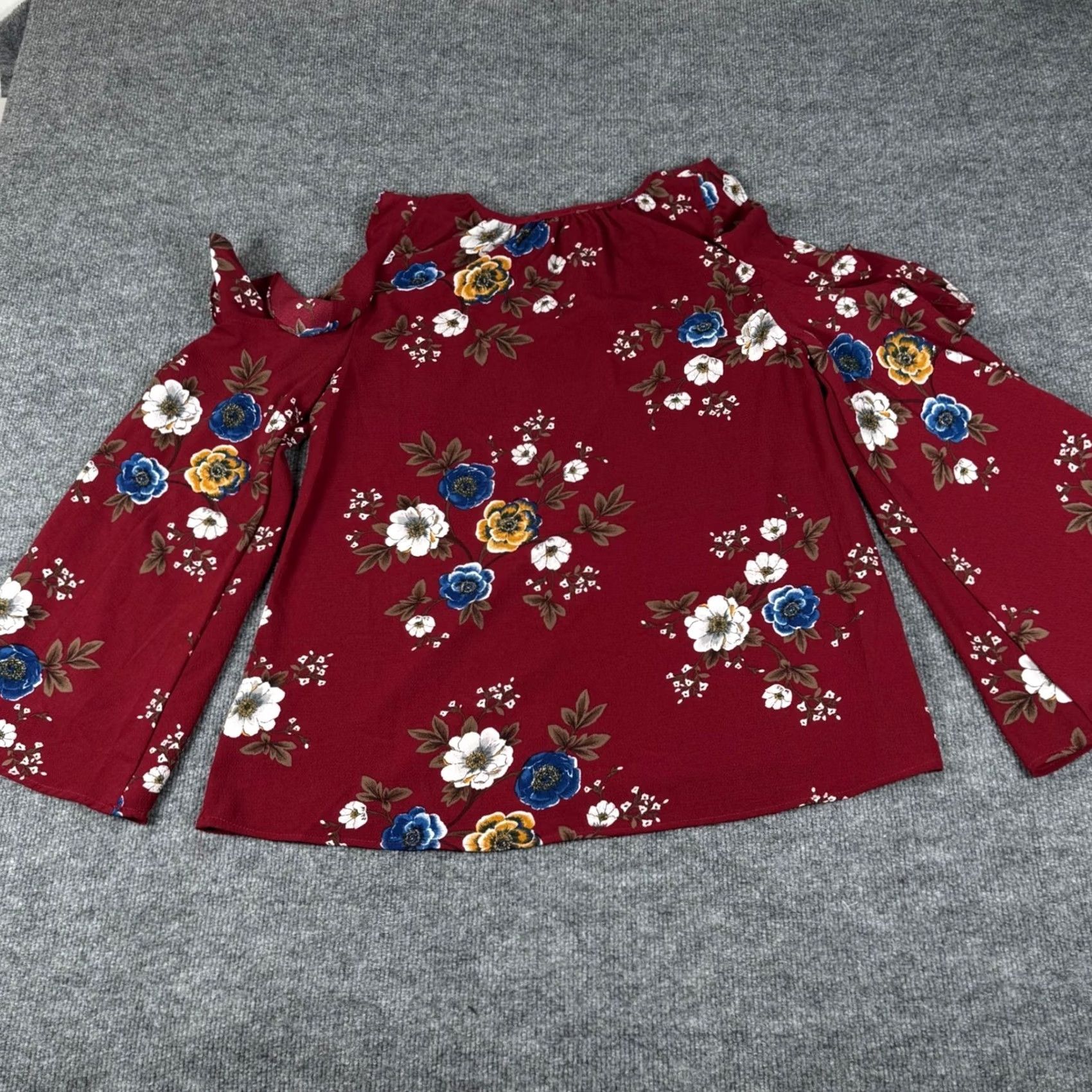Bell UMGEE Anthropology Blouse M Red Cold Shoulder Bell Sleeve Boho Floral Tunic Womens Size M / US 6-8 / IT 42-44 - 3 Thumbnail