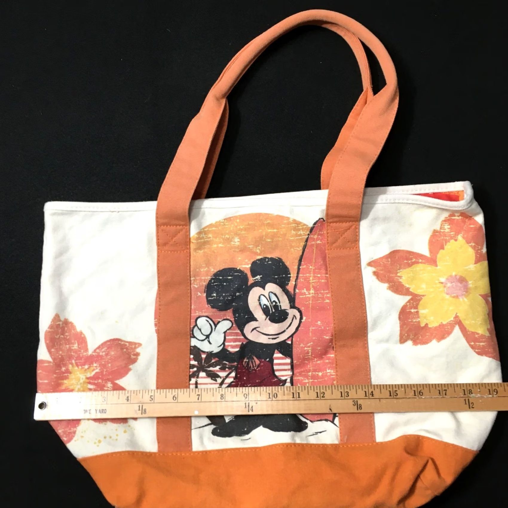 Vintage DISNEY STORE MICKEY Floral Tote Bag Purse ORANGE WHITE CREAM Size ONE SIZE - 3 Thumbnail