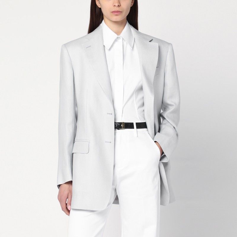 Tagliatore Light Grey Single-Breasted Linen Jacket