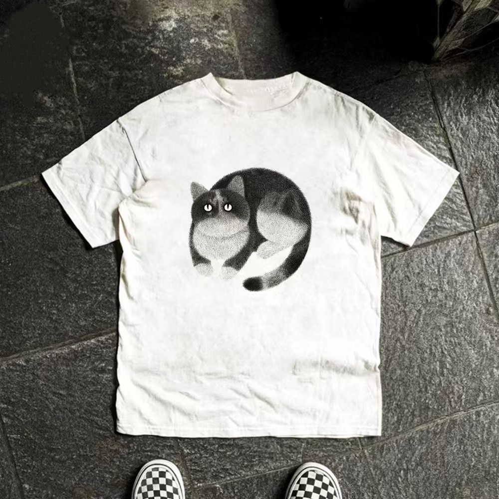 Vintage Casual retro cute cat print cotton t-shirt Size US M / EU 48-50 / 2 - 1 Thumbnail