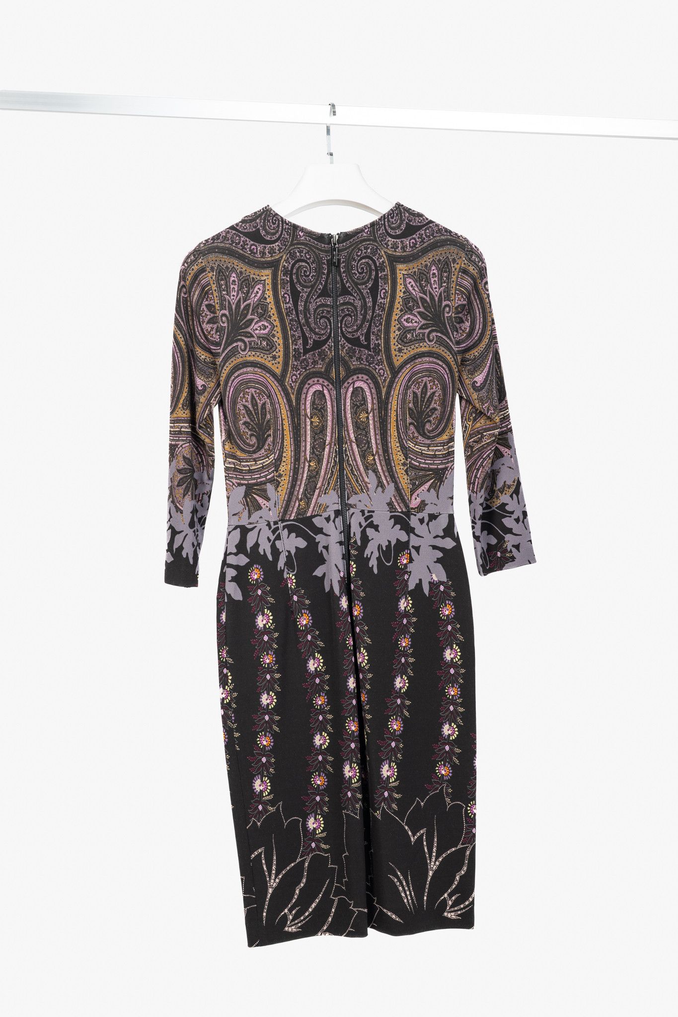 Etro Etro Purple & Black Paisley & Floral Jersey Midi Dress Size S / US 4 / IT 40 - 2 Thumbnail