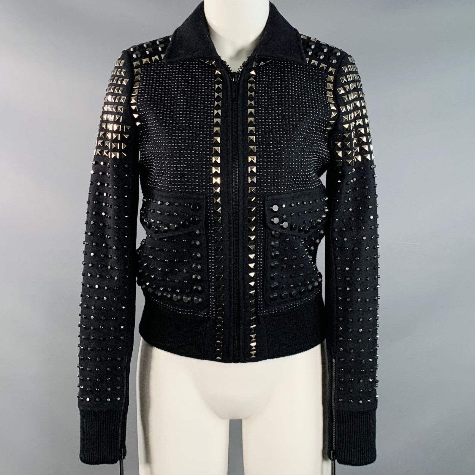 Michael Kors MICHAEL by MICHAEL KORS Black Wool Studded Cropped Jacket Size US S / EU 44-46 / 1 - 1 Thumbnail