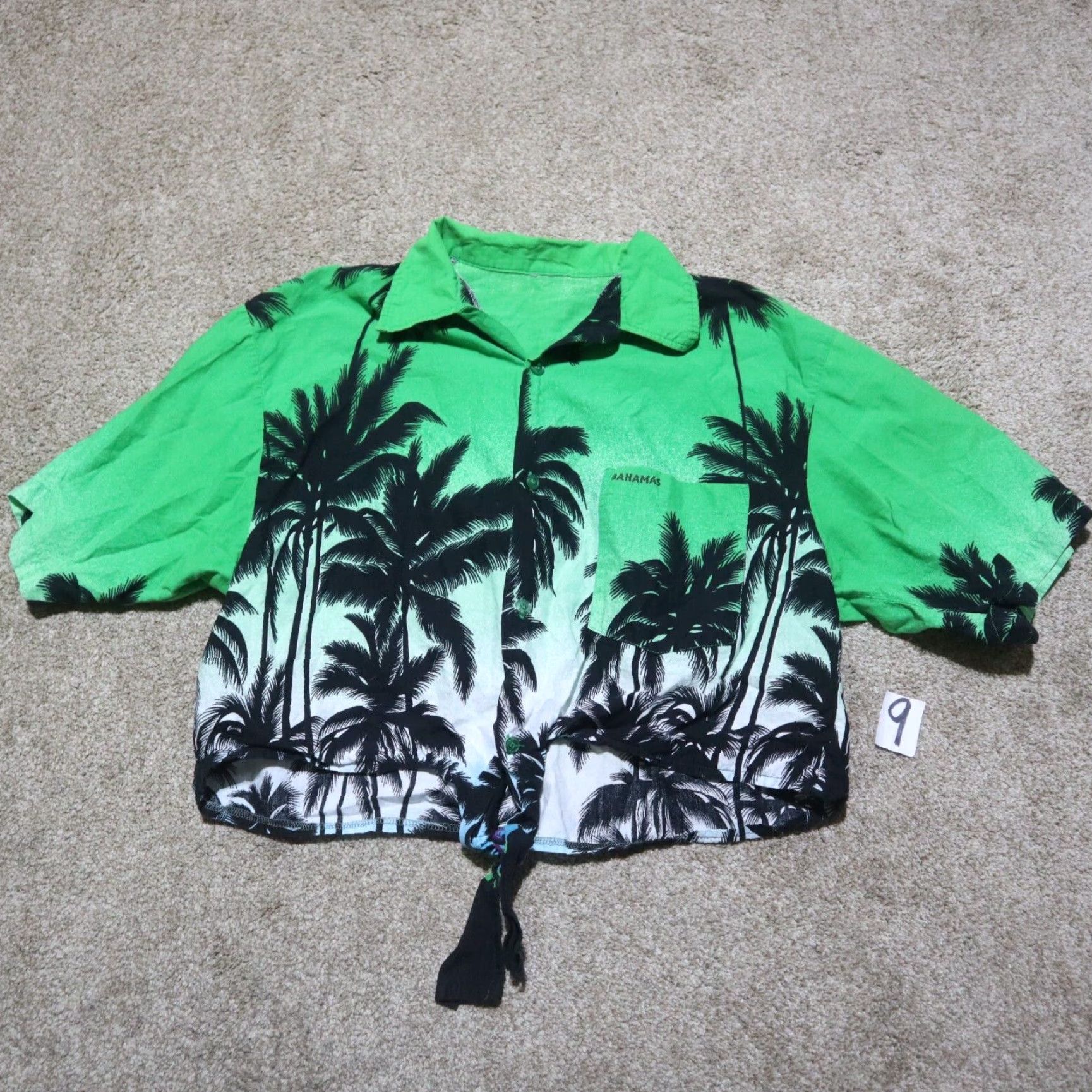 Vintage Vintage Women's Cropped Beach Shirt Large Green Floral Tie Front Hawaiian Summer Fashion Size L / US 10 / IT 46 - 2 Thumbnail