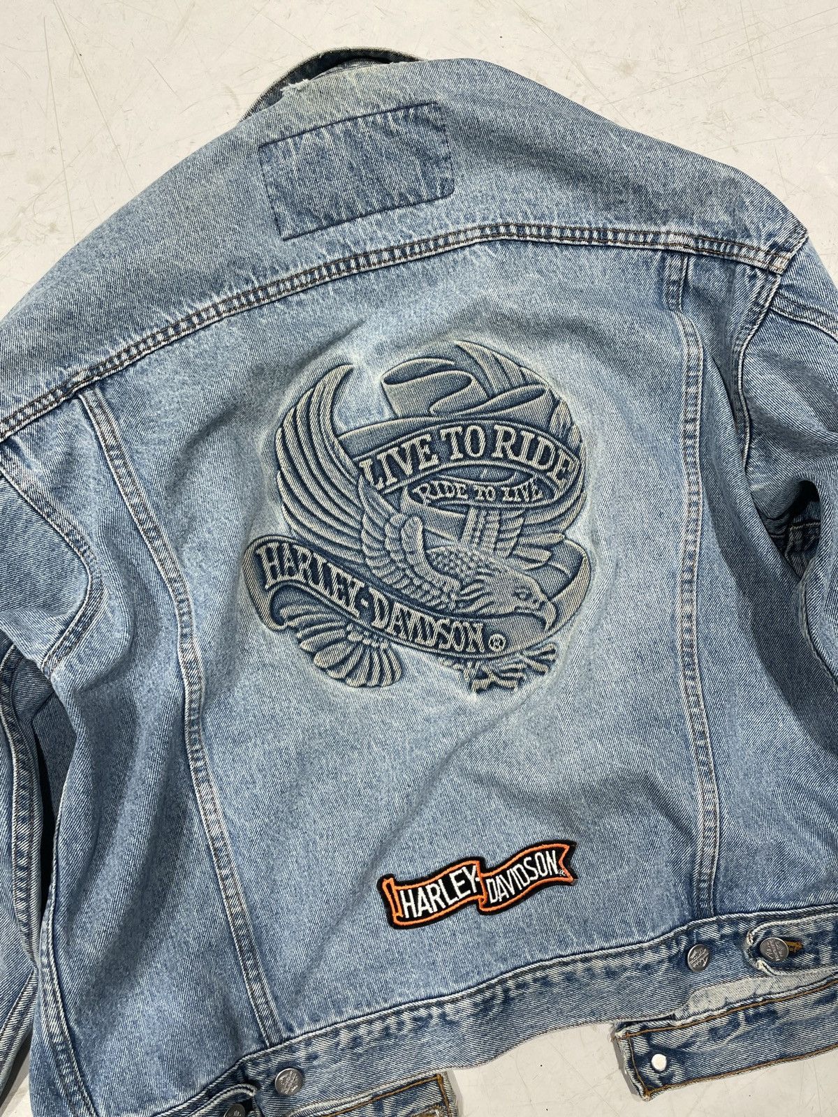 Harley Davidson × Vintage Vintage Blue Denim Harley Davidson Jacket Size US M / EU 48-50 / 2 - 2 Thumbnail
