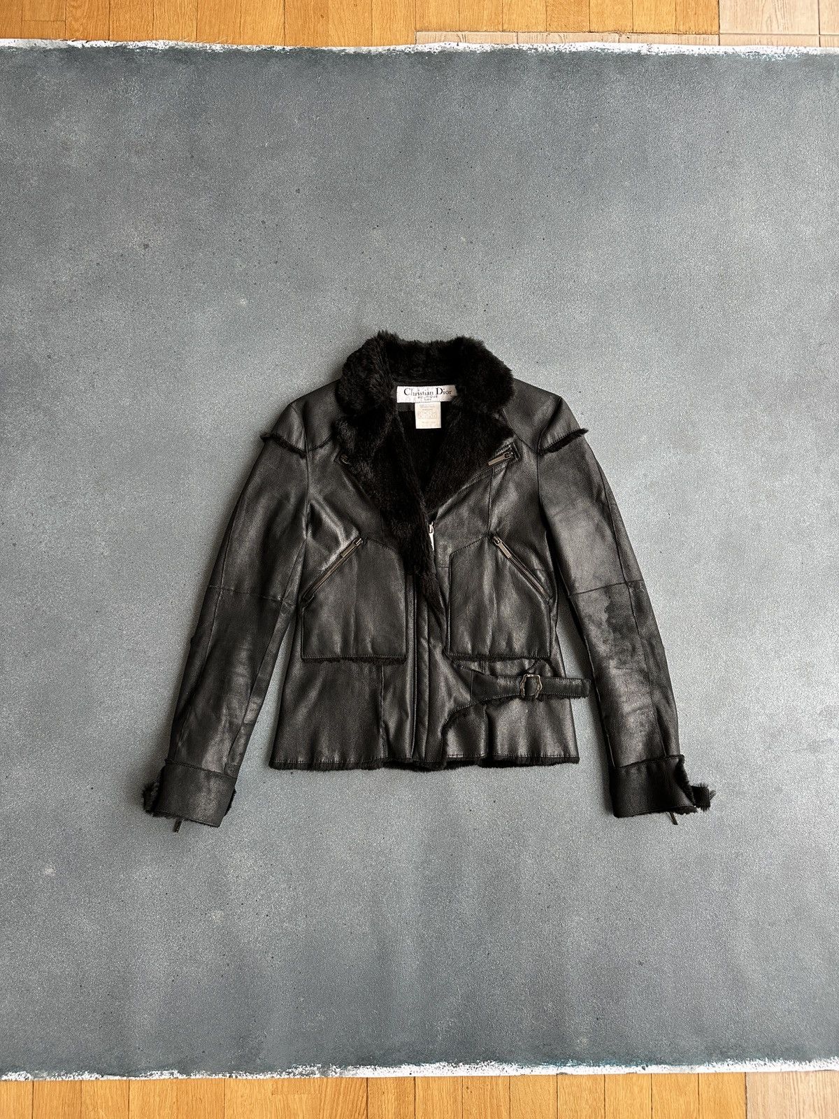Christian Dior Monsieur 2003 DIOR John Galliano Rabbit Fur Black Strap Coat Jacket Size M / US 6-8 / IT 42-44 - 23 Thumbnail