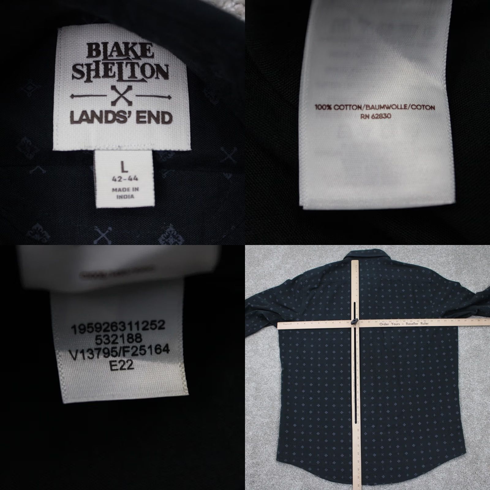 Lands' End Blake Shelton x Lands' End AOP Shirt Mens Large Black All Over Print Cotton L/S Shirt Size US L / EU 52-54 / 3 - 8 Thumbnail
