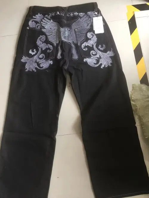VIBE Retro Skull Wings Embroidered Baggy Jeans Size US 30 / EU 46 - 6 Thumbnail