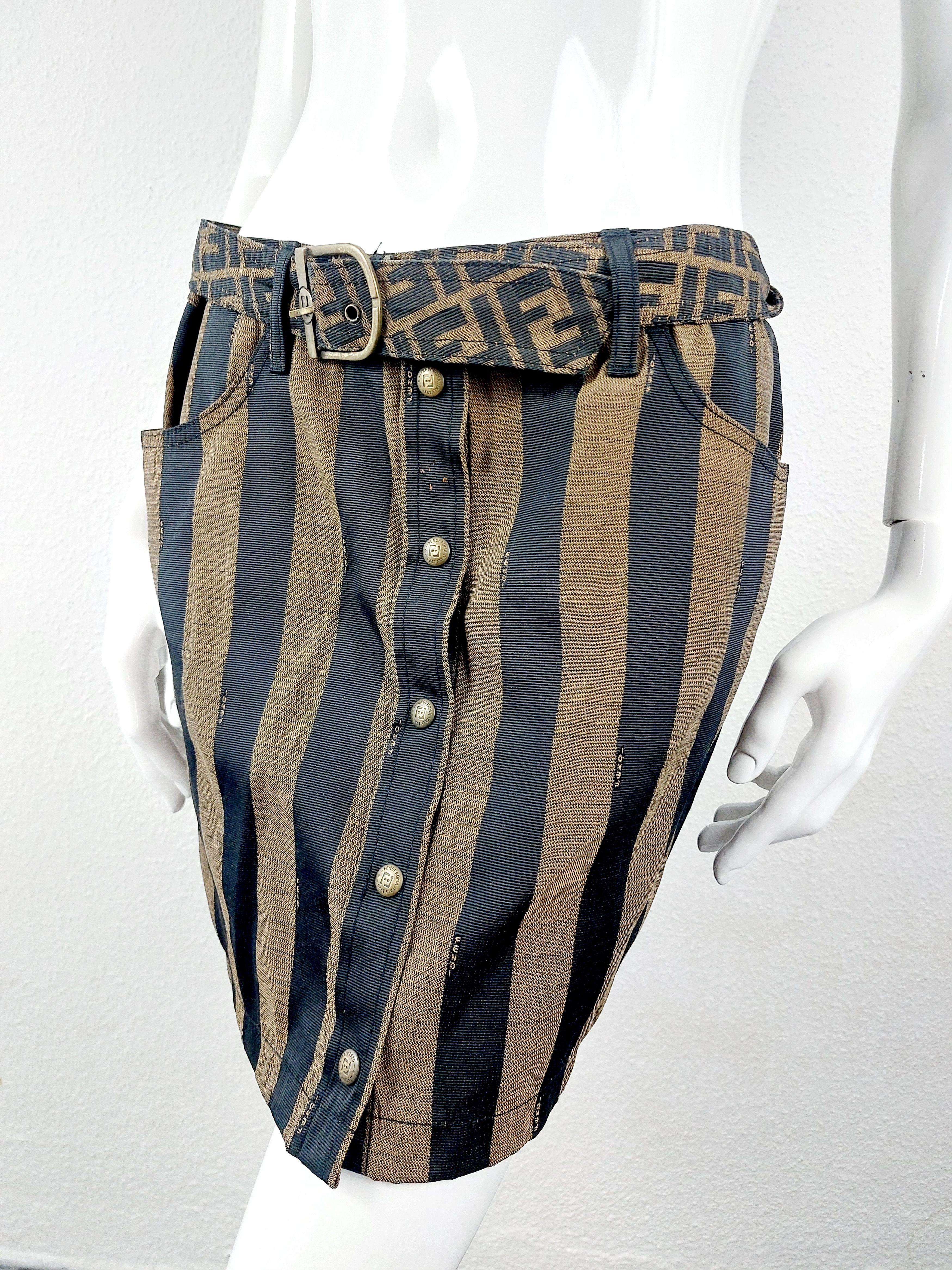 Fendi Fendi Zucca FF Belted Monogram FF 90’s Mini Pencil Skirt Size 32" / US 10 / IT 46 - 1 Thumbnail