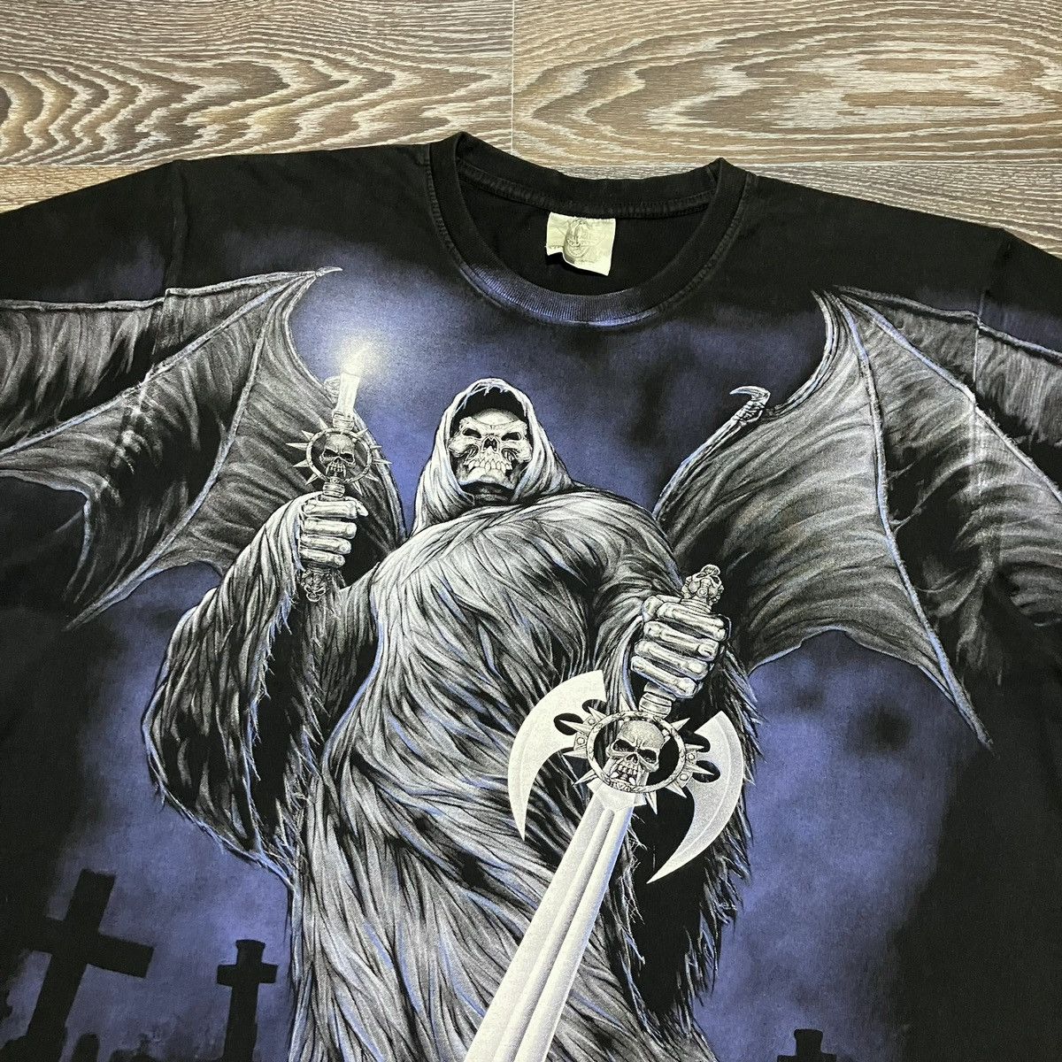 Vintage 90s ROCK EAGLE Death With Sword All Over Print Heavy T-shirt Size US XL / EU 56 / 4 - 2 Thumbnail