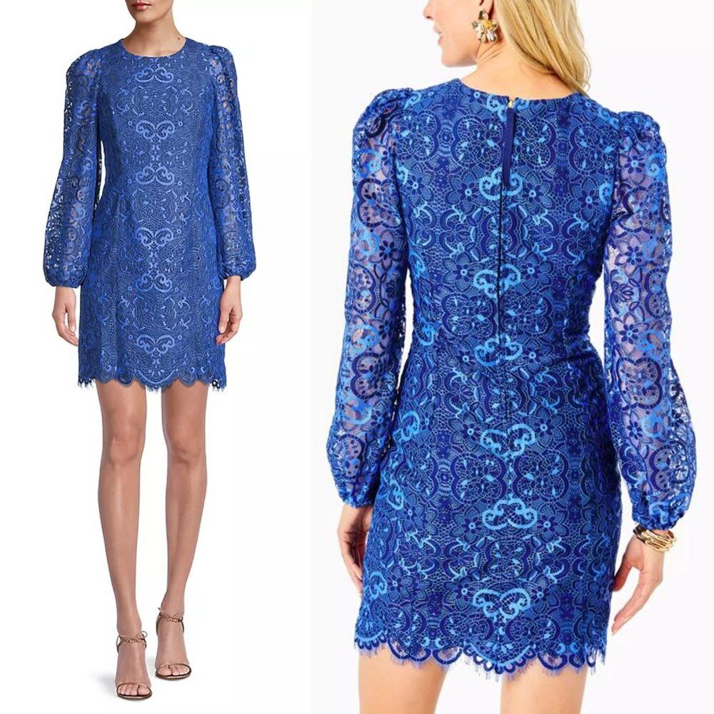 Lilly Pulitzer NWT New $258 Lilly Pulitzer Georgi Lace Long Sleeve Blue Dr Size XS / US 0-2 / IT 36-38 - 1 Thumbnail