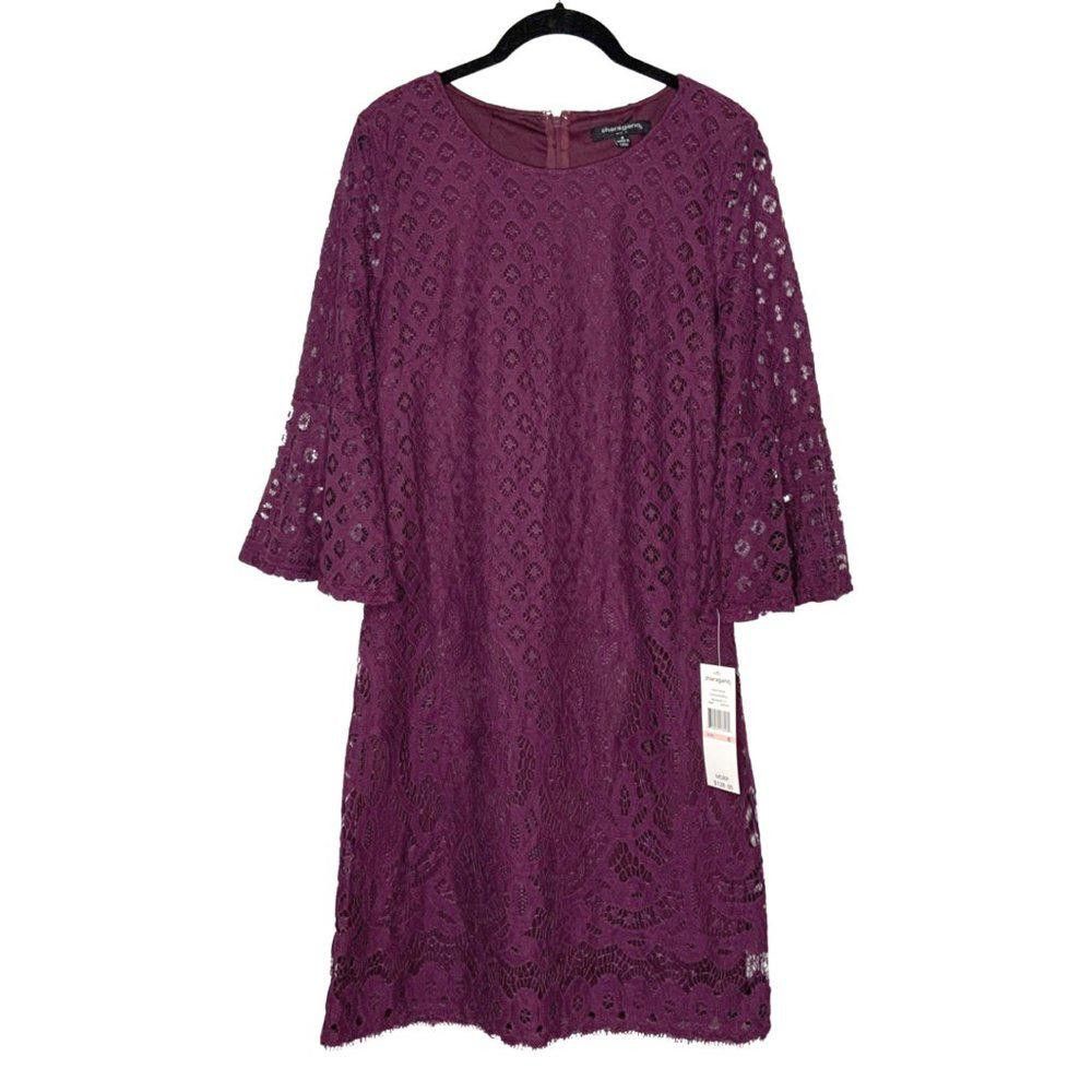 Designer Sharagano Women's Lace Dress - Elegant Purple Size M / US 6-8 / IT 42-44 - 1 Thumbnail