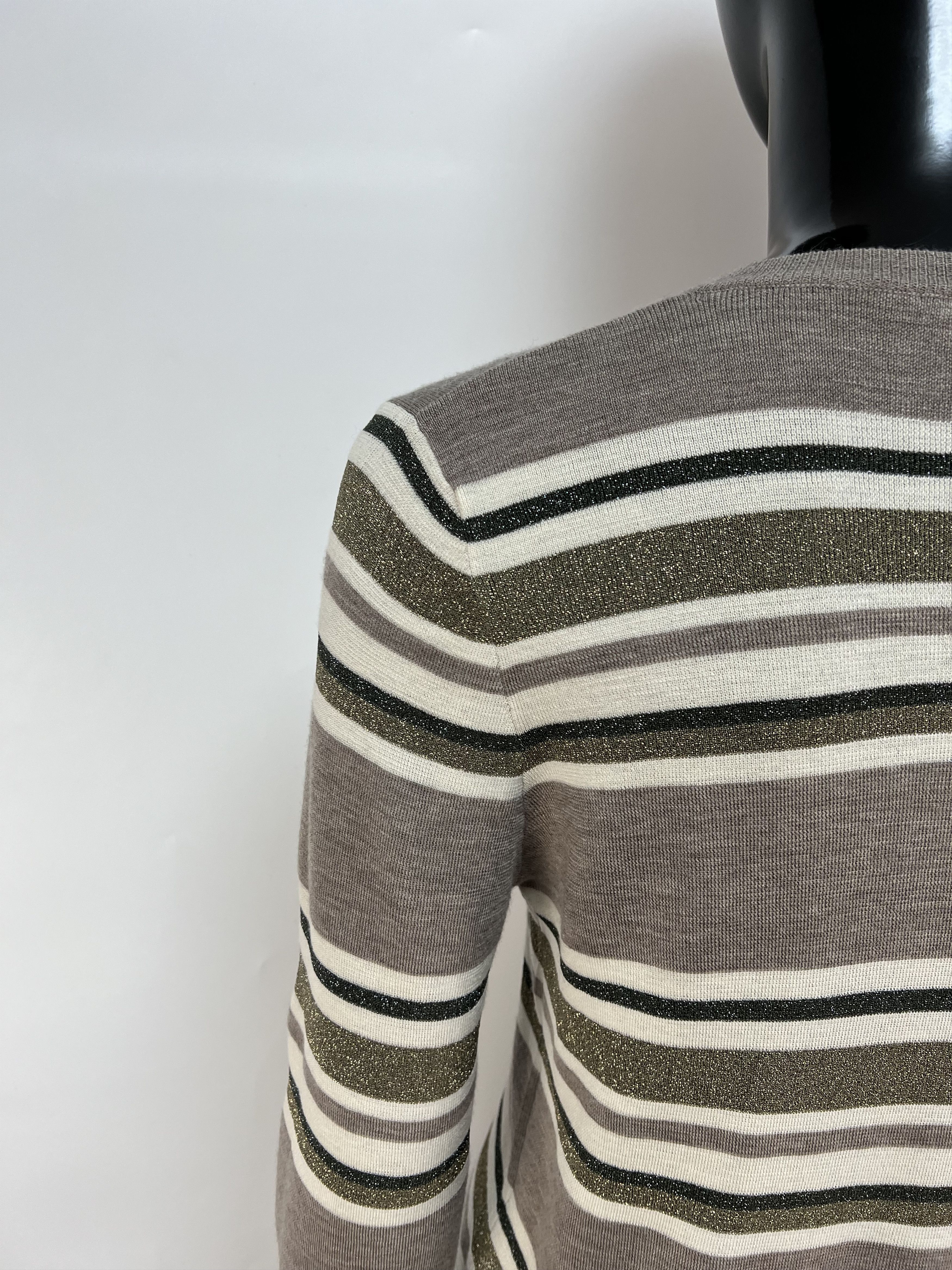 Brunello Cucinelli Brunello Cucinelli Wool Cashmere Striped V-Neck Sweater Size L / US 10 / IT 46 - 13 Thumbnail