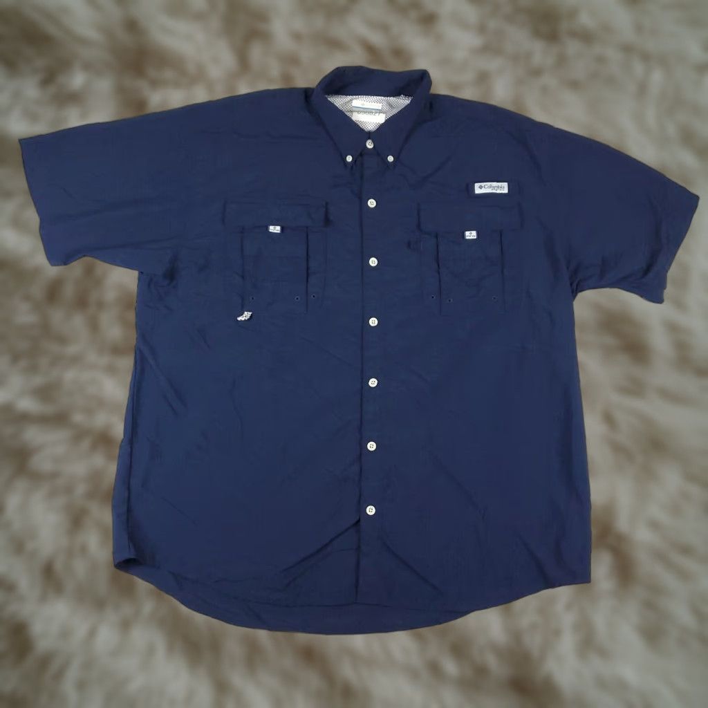 Vintage Columbia Shirt Mens XL Navy Blue PFG Vented Fishing Button Up Short Sleeve Size US XL / EU 56 / 4 - 1 Thumbnail