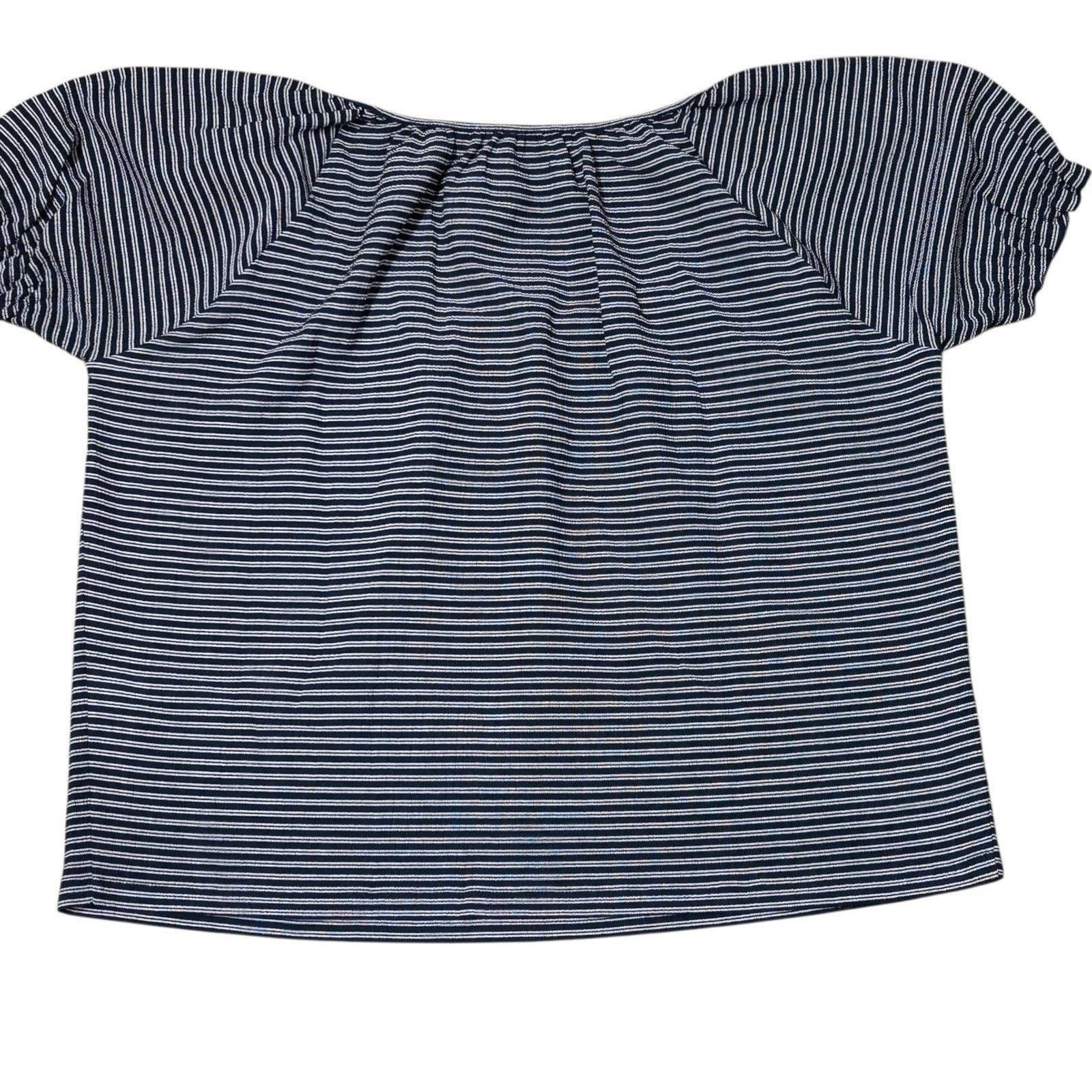 Madewell Madewell Striped Puff Sleeve Peasant Top Medium Navy Blue Size M / US 6-8 / IT 42-44 - 4 Thumbnail