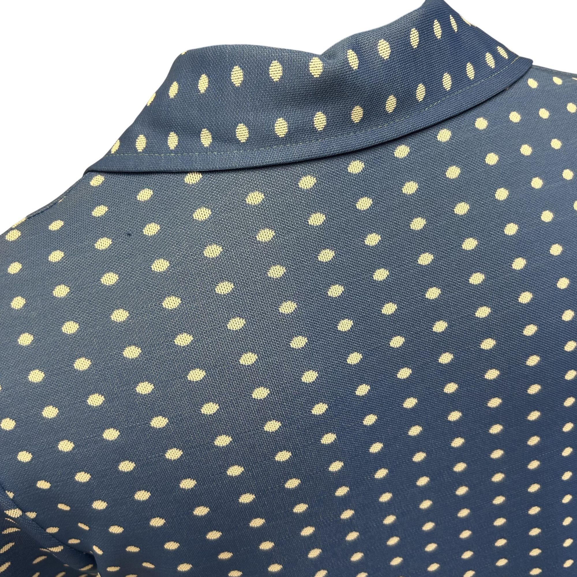 Vintage 60 70's MOD Blue POLKA DOT Collared House Dress 18.5 42 Size XXL / US 16-18 / IT 52-54 - 6 Thumbnail