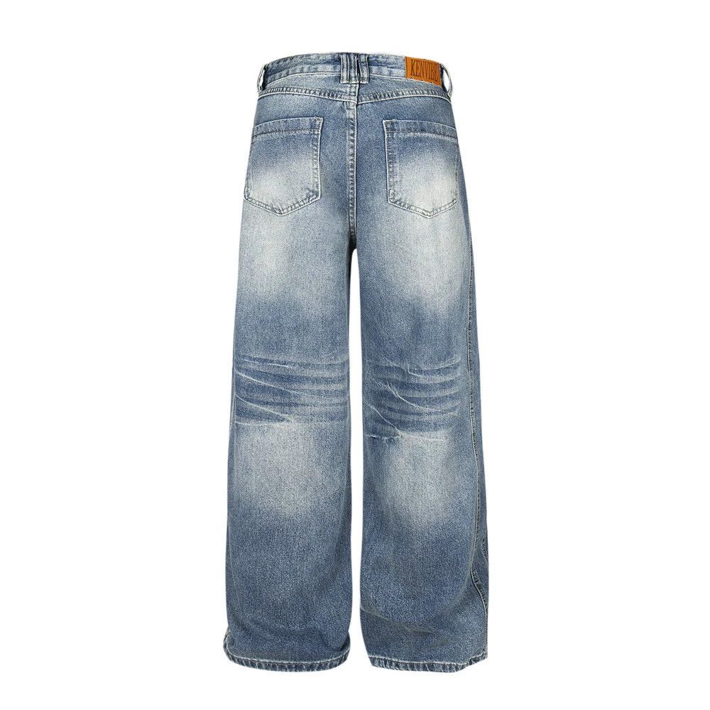 Jean Men's loose wide-leg stitching washed gradient jeans Size US 32 / EU 48 - 2 Thumbnail