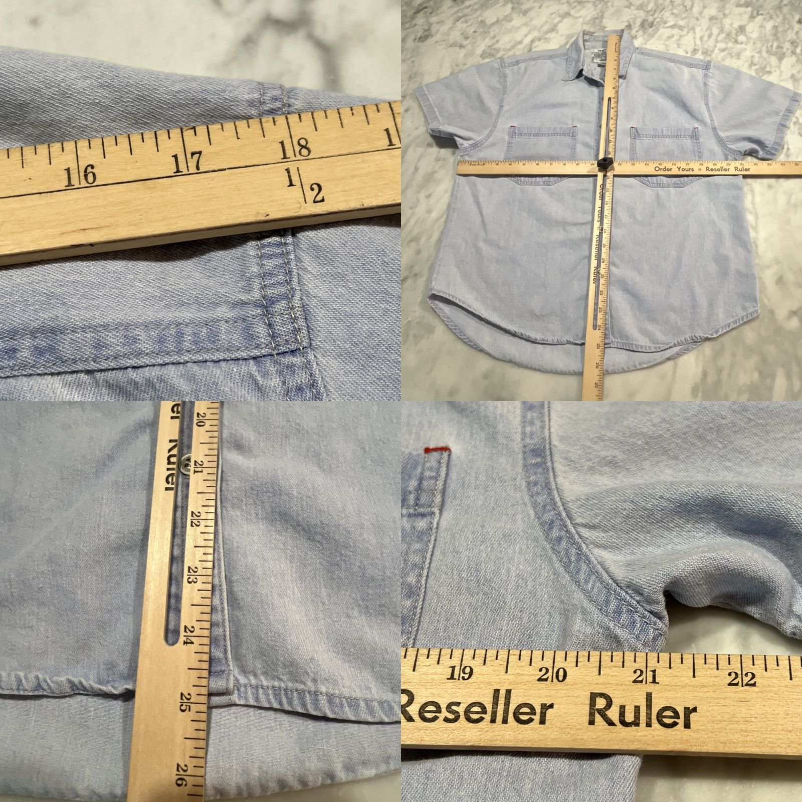 Jordache VINTAGE Jordache Jeanwear Short Sleeve Button Up Denim Cotton Women M Blue 90s Western Pockets Collared Button Classic Shirt Size 32" / US 10 / IT 46 - 8 Thumbnail