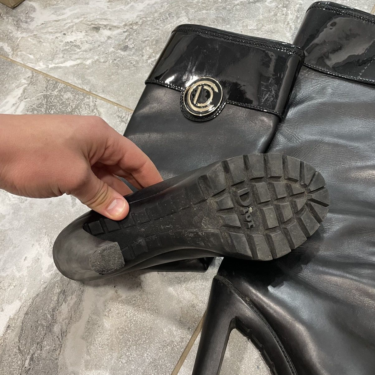 Dior × Vintage Rare! 00s Christian Dior Leather Boots heels shoes Size US 9.5 / IT 39.5 - 7 Thumbnail