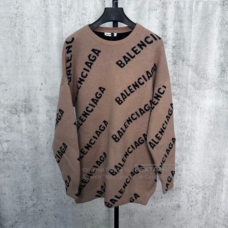 Balenciaga Balenciaga Brown Knit Sweater with Full Logo Print Size US M / EU 48-50 / 2 - 1 Thumbnail