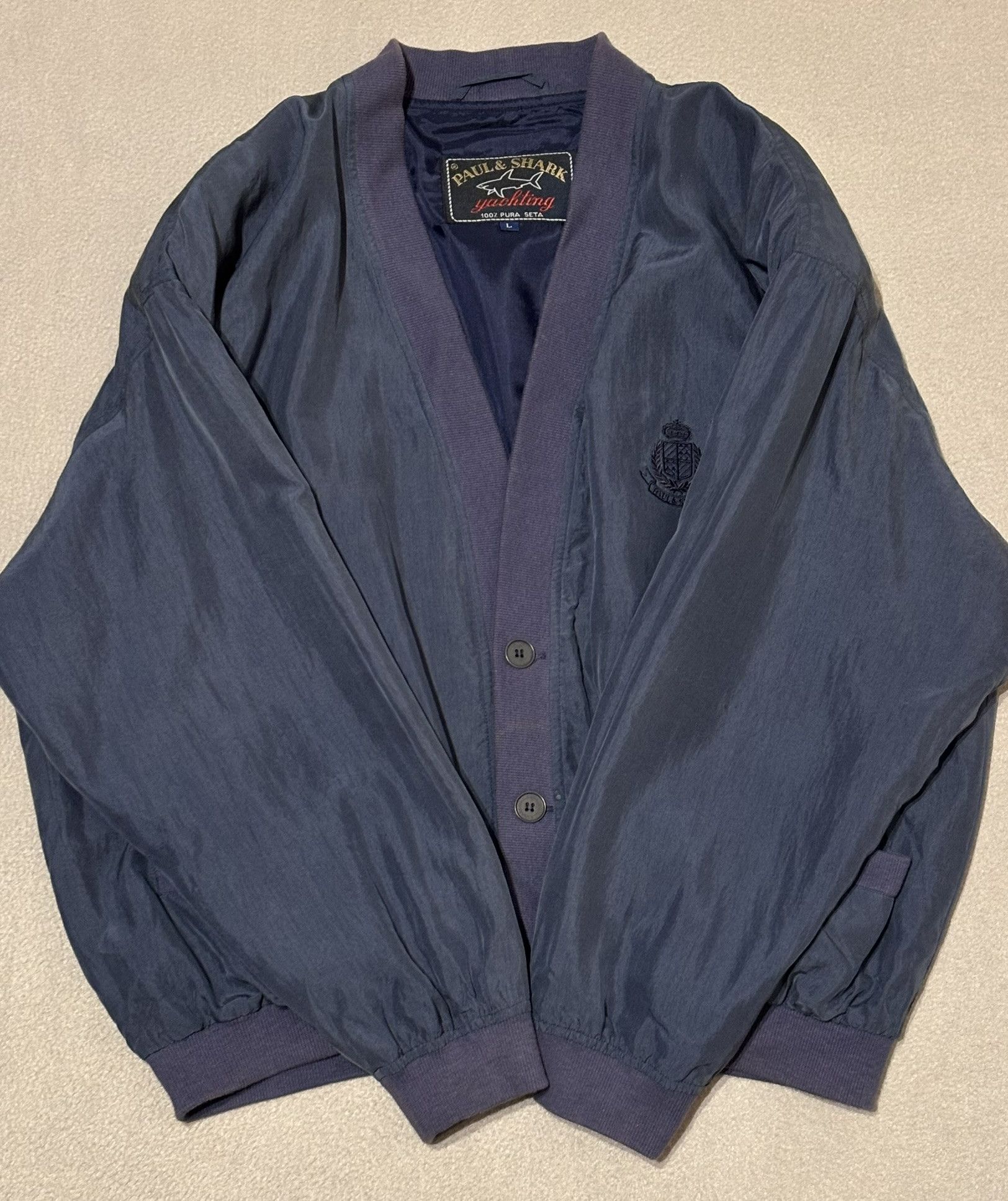 Paul & Shark Paul Shark Bomber Jacket 100% Silk Navy Large Size US L / EU 52-54 / 3 - 7 Thumbnail