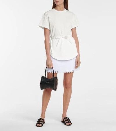 image of Alaia Tie Front Poplin-Trimmed Shirt in White, Women's (Size XS)