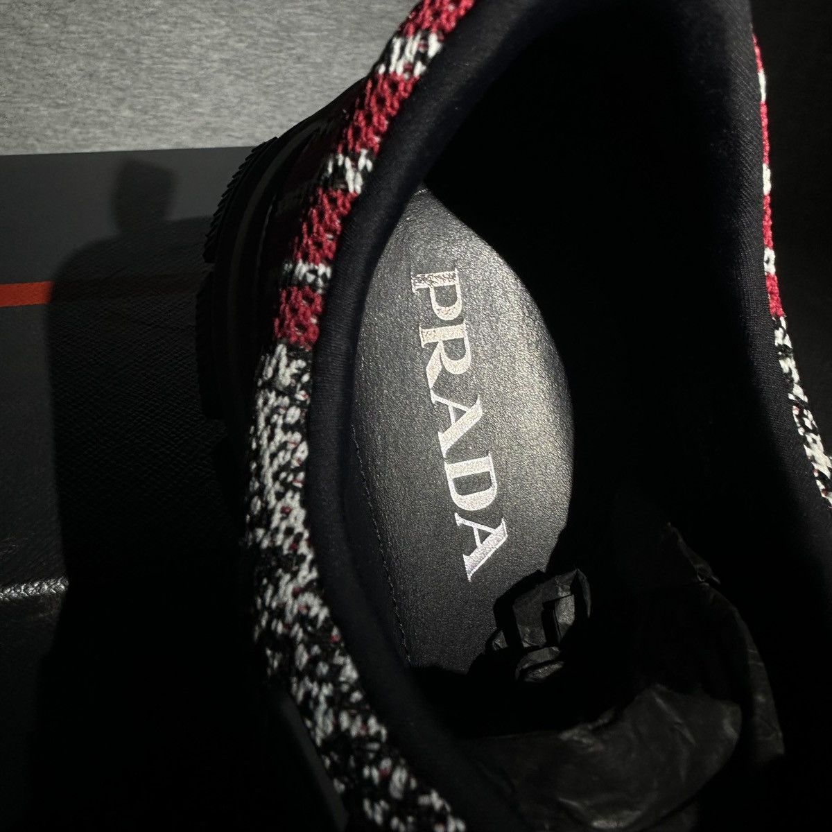 Prada PRADA Crossection Slip-On Knit Red/Black/Grey, Size 10.5 Size US 10.5 / EU 43-44 - 13 Thumbnail